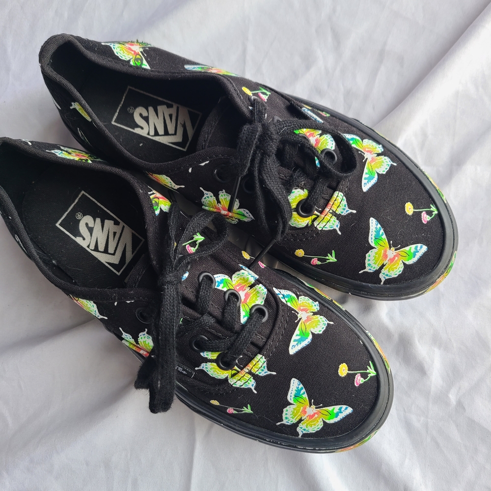 Vans Black Butterfly Sneakers Glow In The Dark Fairycore Goth Grunge Skater Surf